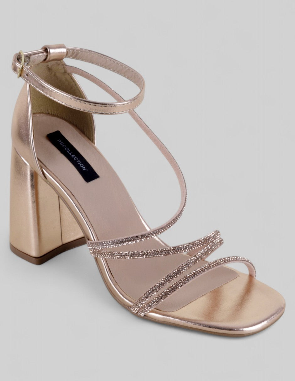 Sandalia con tacón Exterior Sintético Color Dorado Para Mujer De RBCOLLECTION