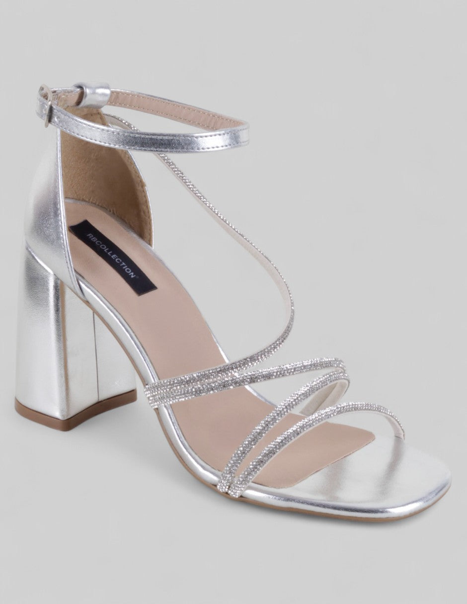 Sandalia con tacón Exterior Sintético Color Plata Para Mujer De RBCOLLECTION