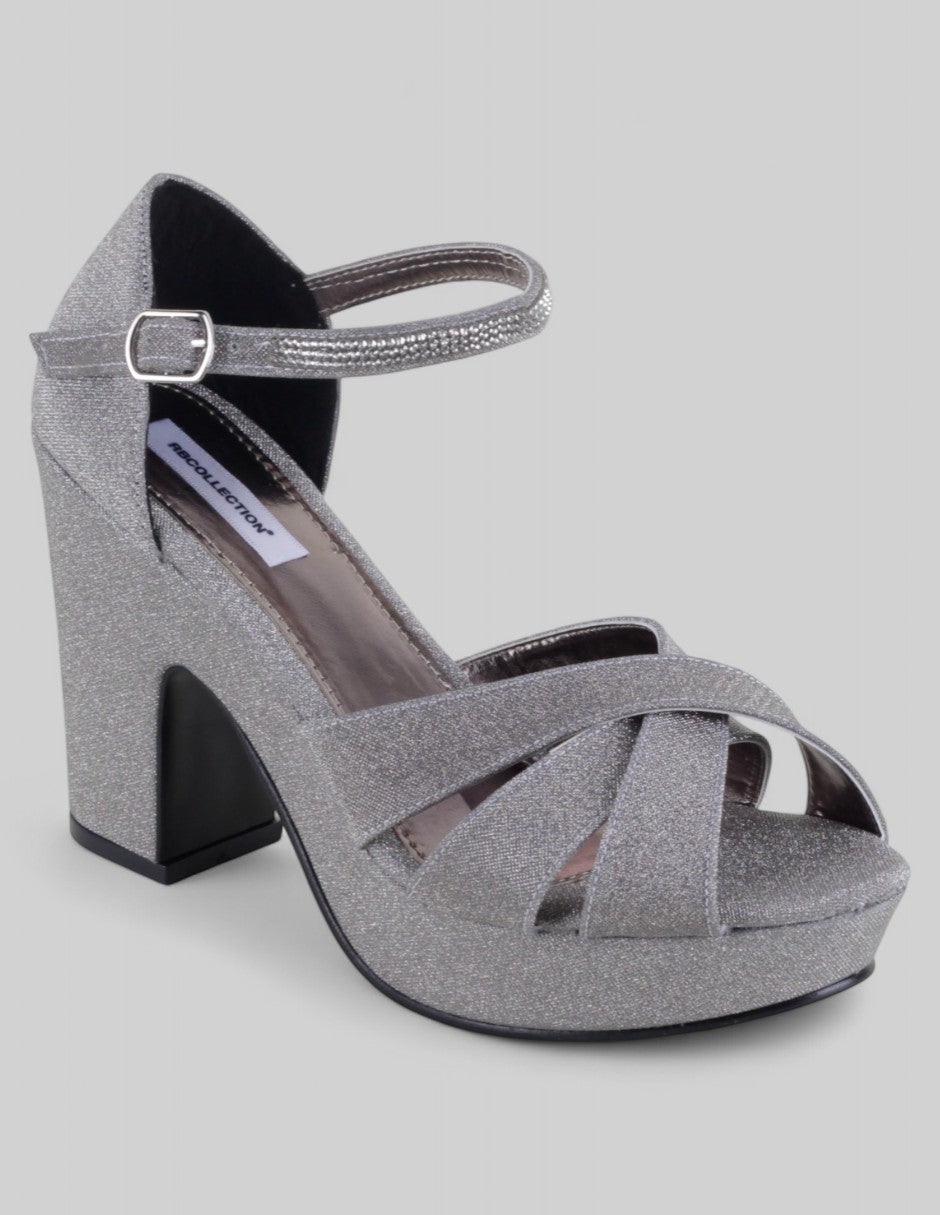 Sandalia con tacón Exterior Textil Color Plata Para Mujer De RBCOLLECTION