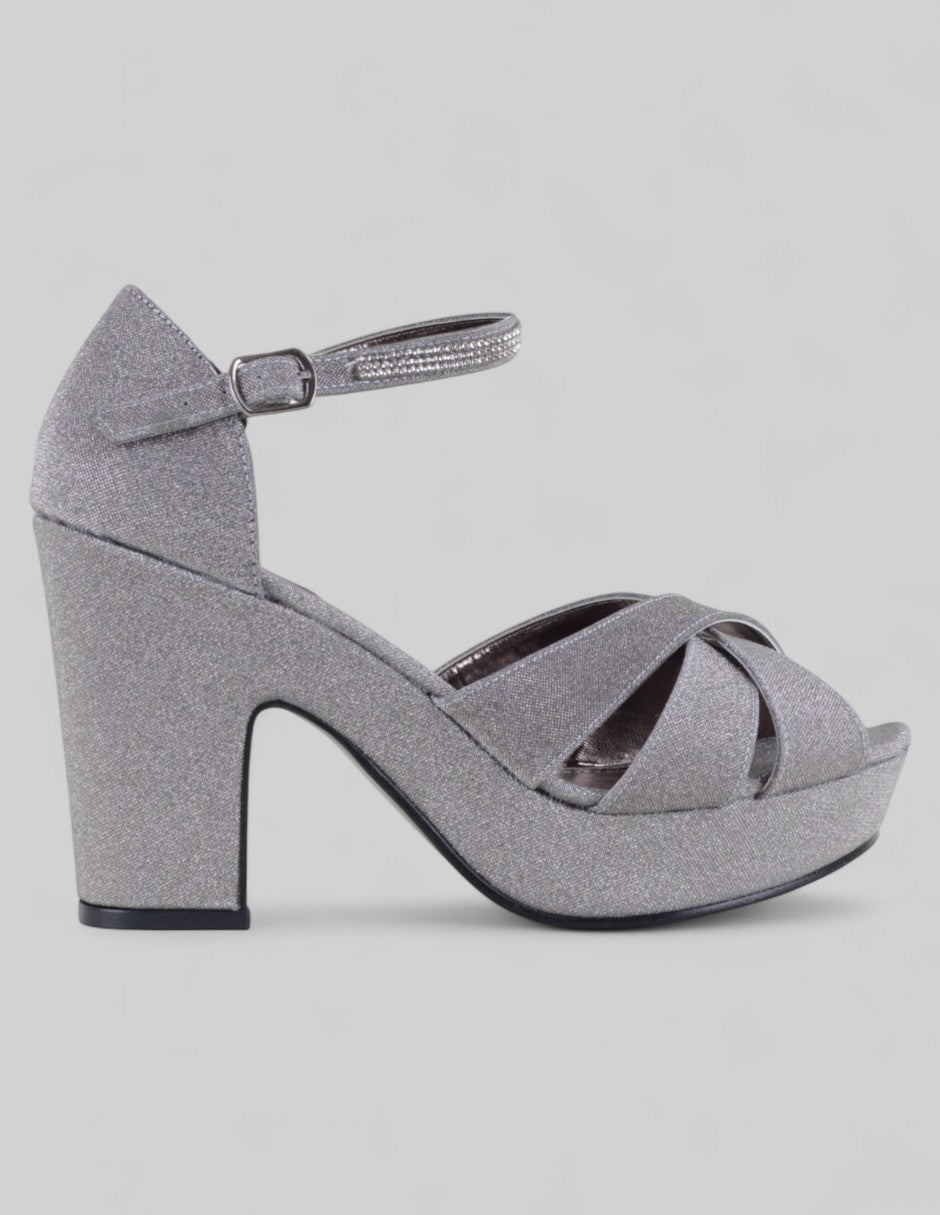 Sandalia con tacón Glowm en Textil – Plata