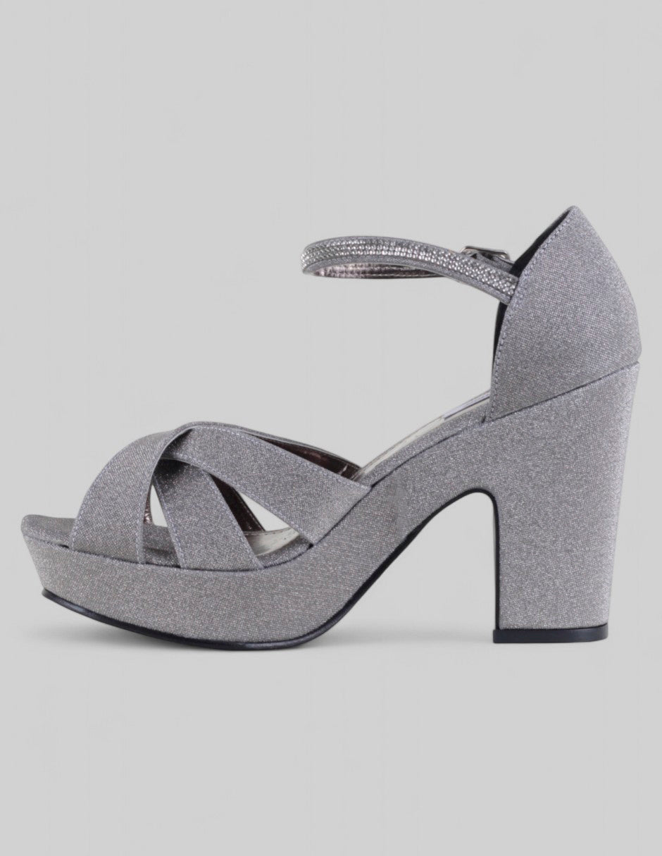 Sandalia con tacón Glowm en Textil – Plata