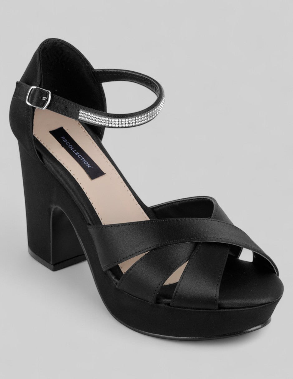 Sandalia con tacón Glowm en Textil – Negro