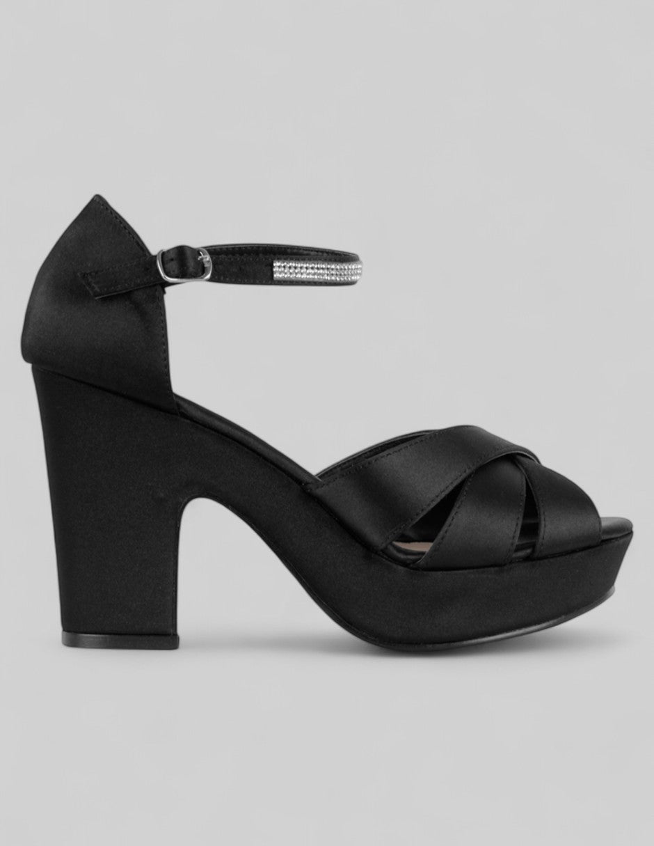 Sandalia con tacón Glowm en Textil – Negro