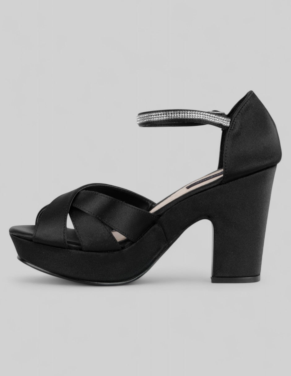 Sandalia con tacón Glowm en Textil – Negro