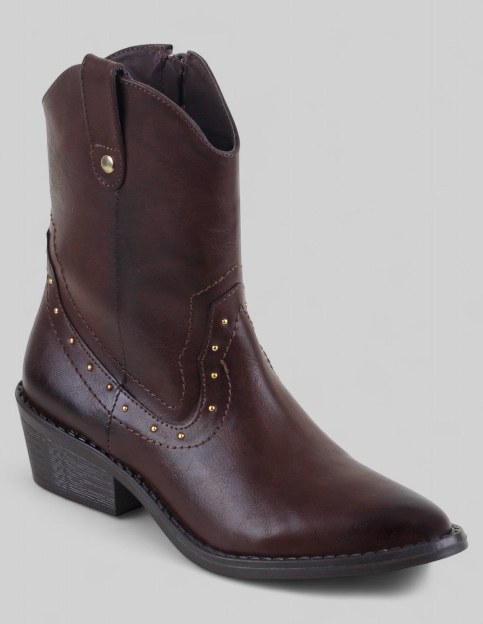 Botas tipo western Exterior Piel vegana Color Café Para Mujer De RBCOLLECTION