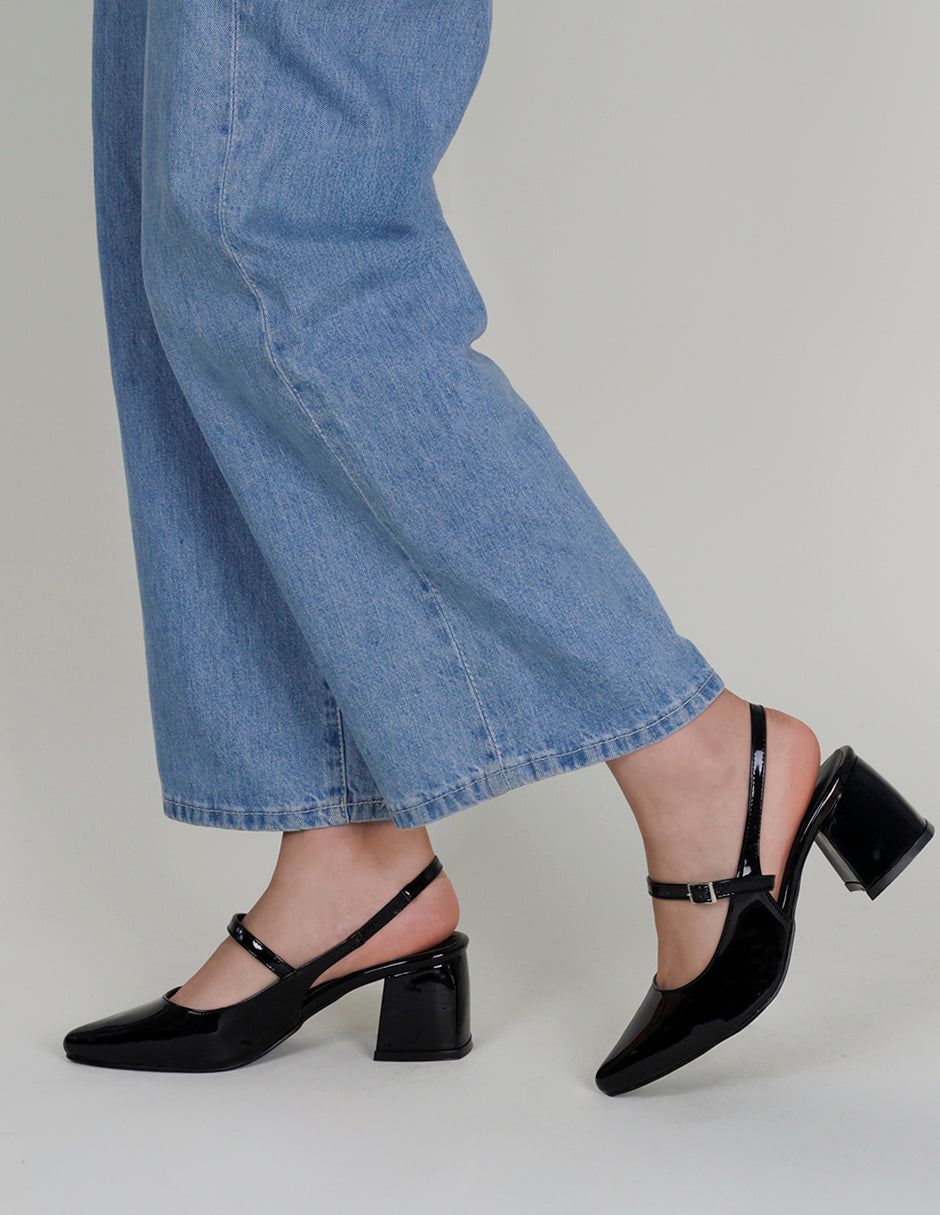 Zapatillas Slingback en Charol – Negro