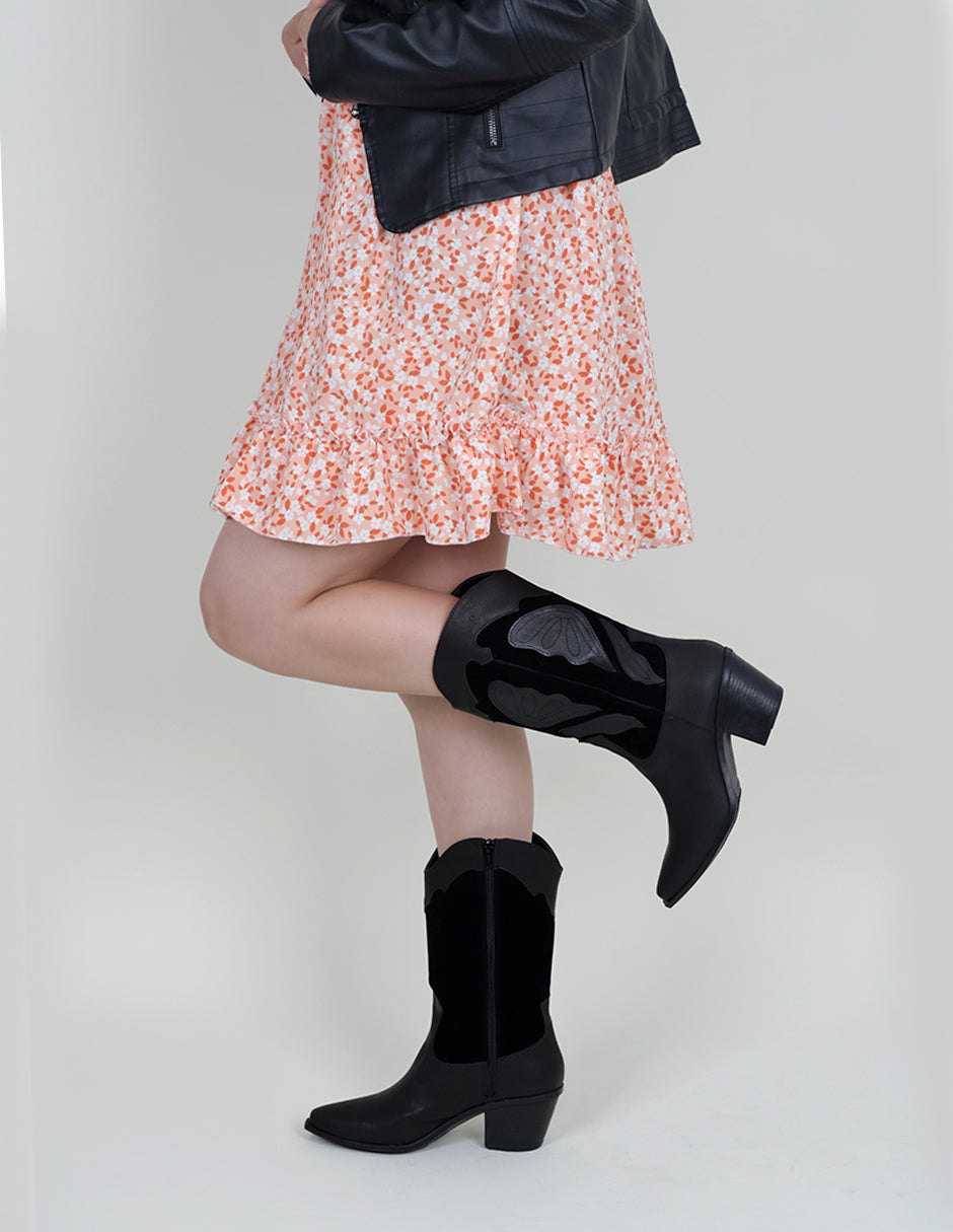 Botas tipo western West en Piel vegana – Negro