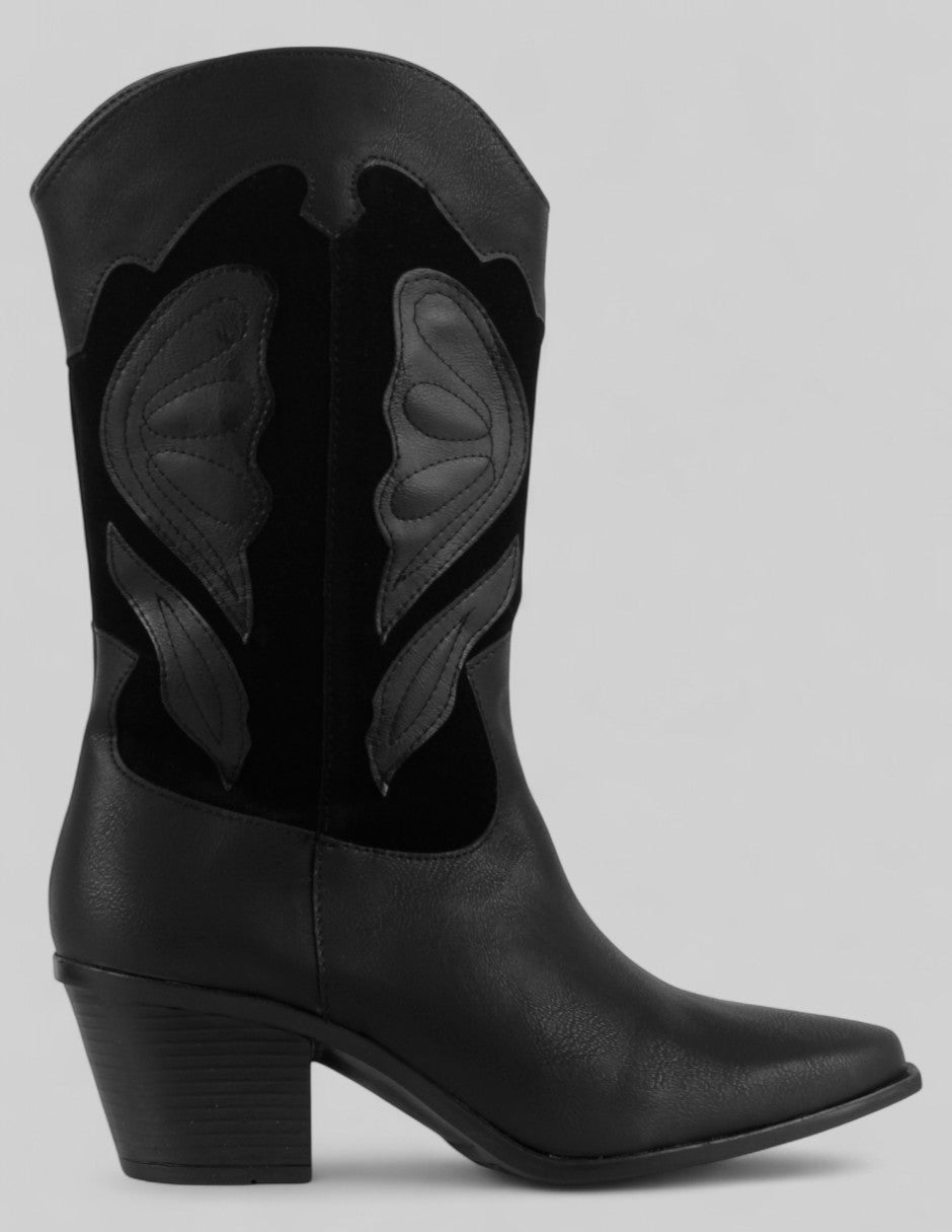 Botas tipo western West en Piel vegana – Negro