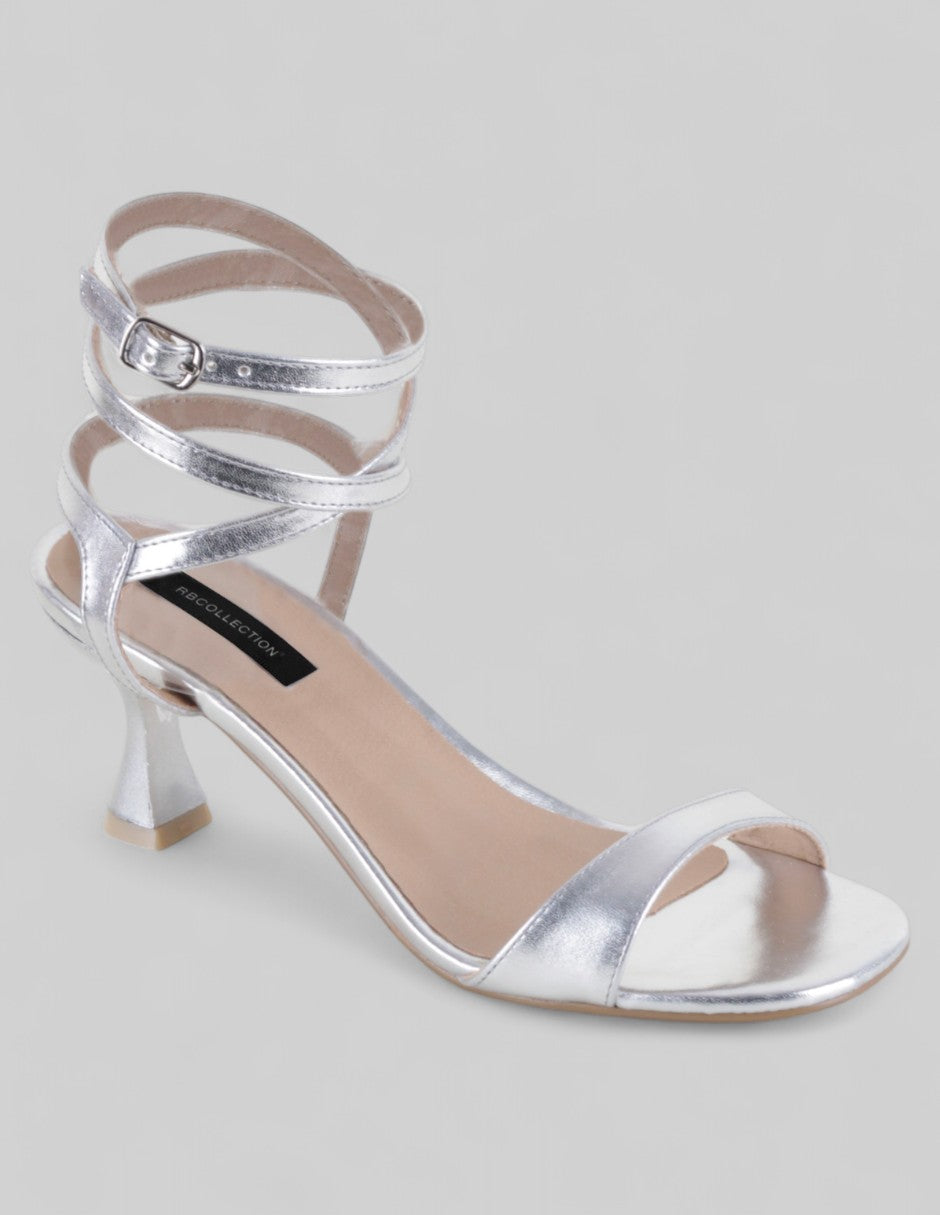 Sandalia con tacón Exterior Sintético Color Plata Para Mujer De RBCOLLECTION
