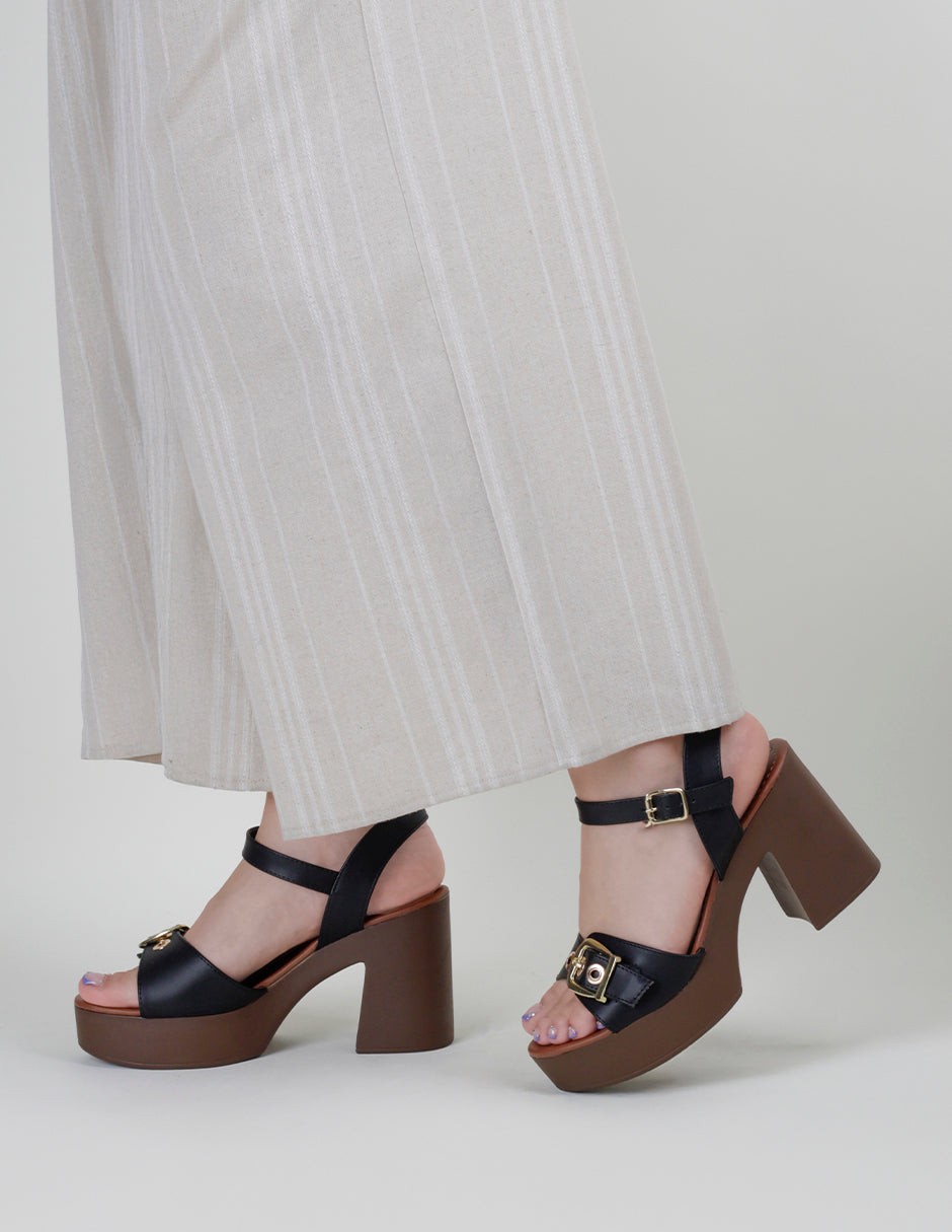 Sandalia con tacón Ave en Piel vegana – Negro