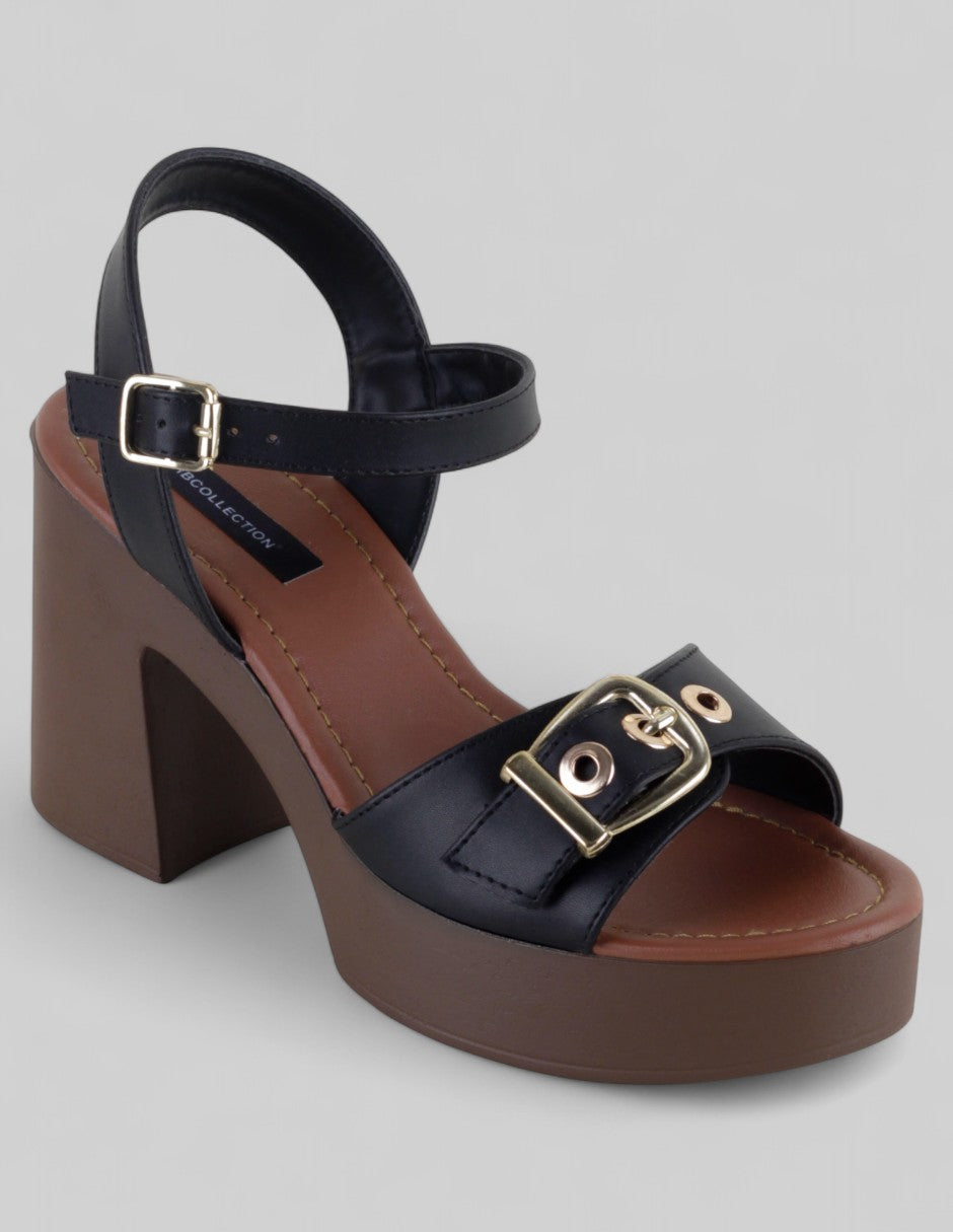 Sandalia con tacón Exterior Piel vegana Color Negro Para Mujer De RBCOLLECTION
