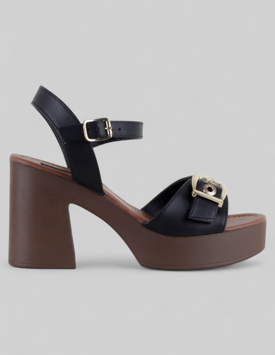 Sandalia con tacón Ave en Piel vegana – Negro