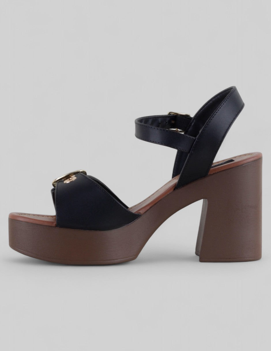 Sandalia con tacón Ave en Piel vegana – Negro