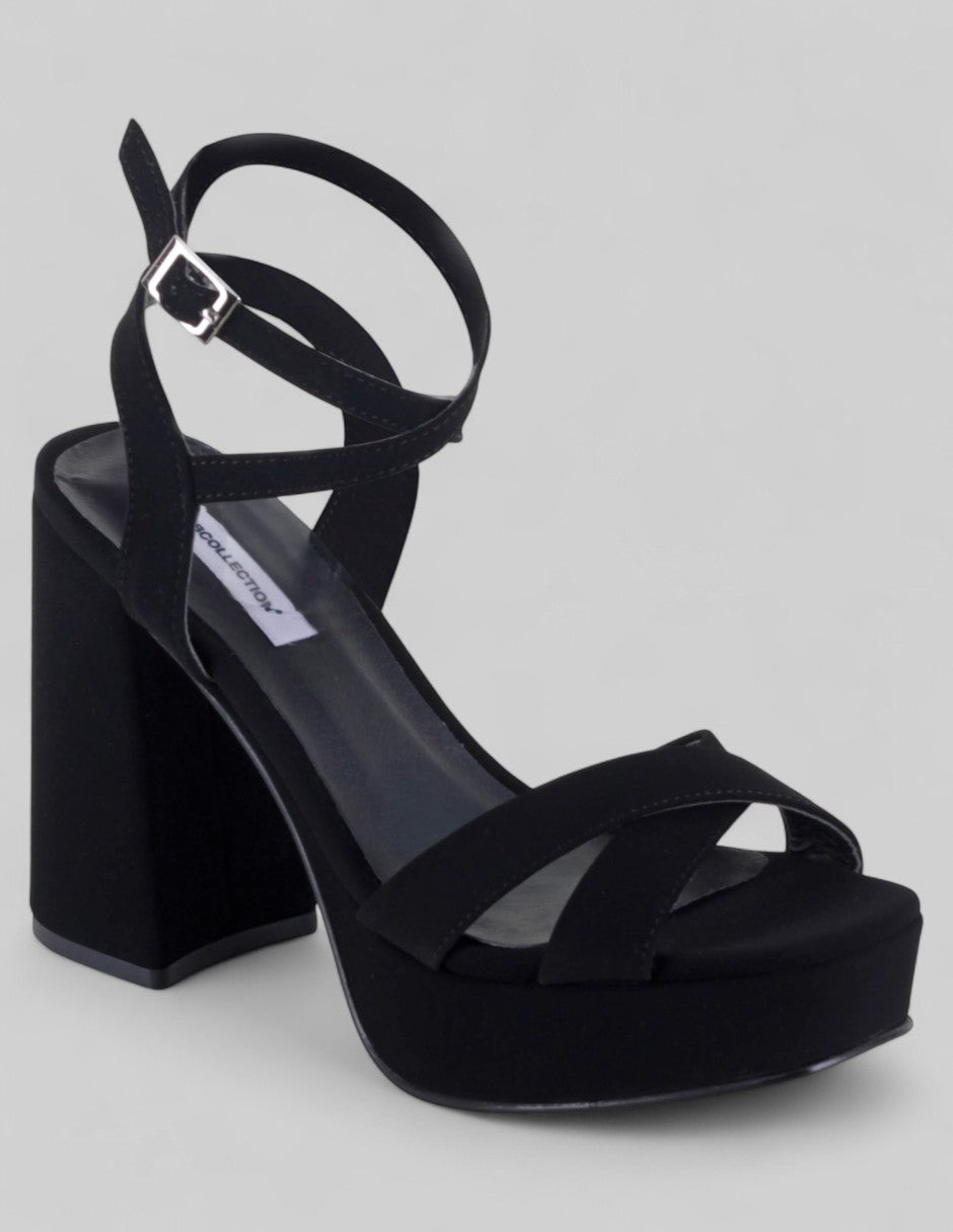 Sandalia con tacón Exterior Textil Color Negro Para Mujer De RBCOLLECTION