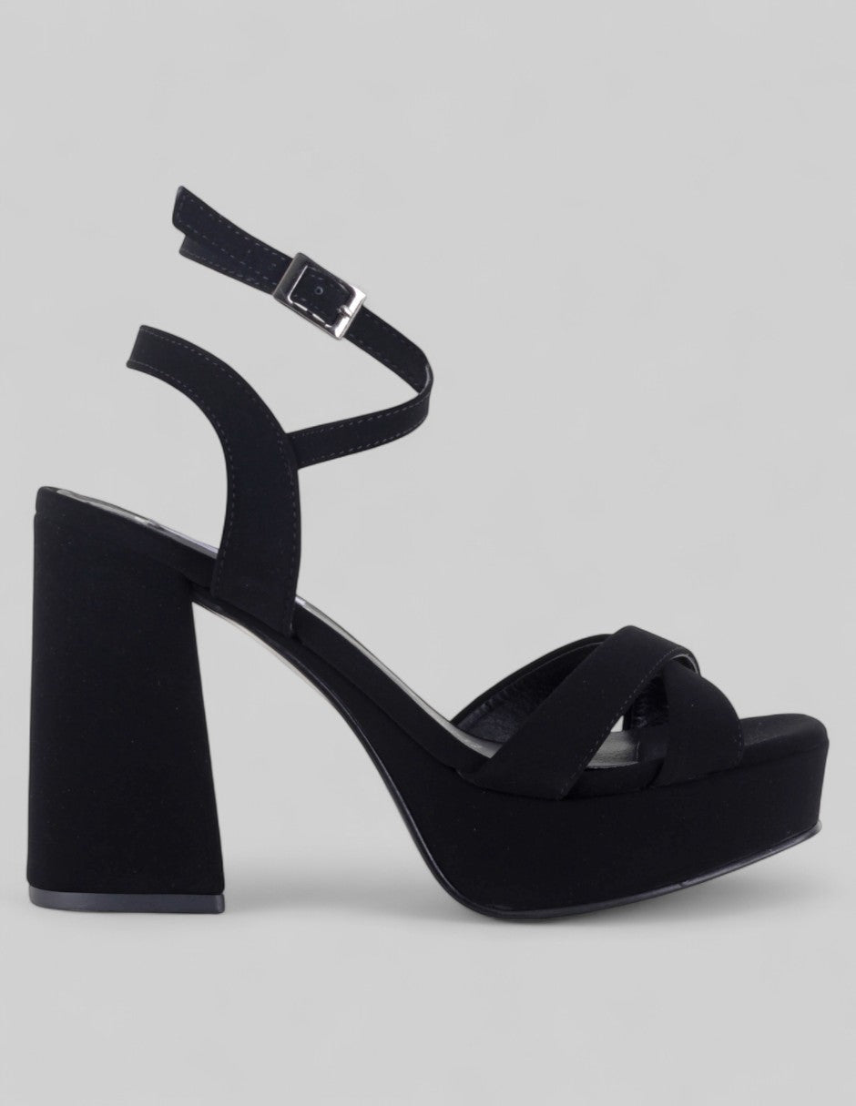 Sandalia con tacón Sylen  en Textil – Negro