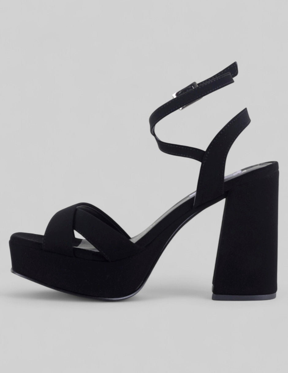 Sandalia con tacón Sylen  en Textil – Negro