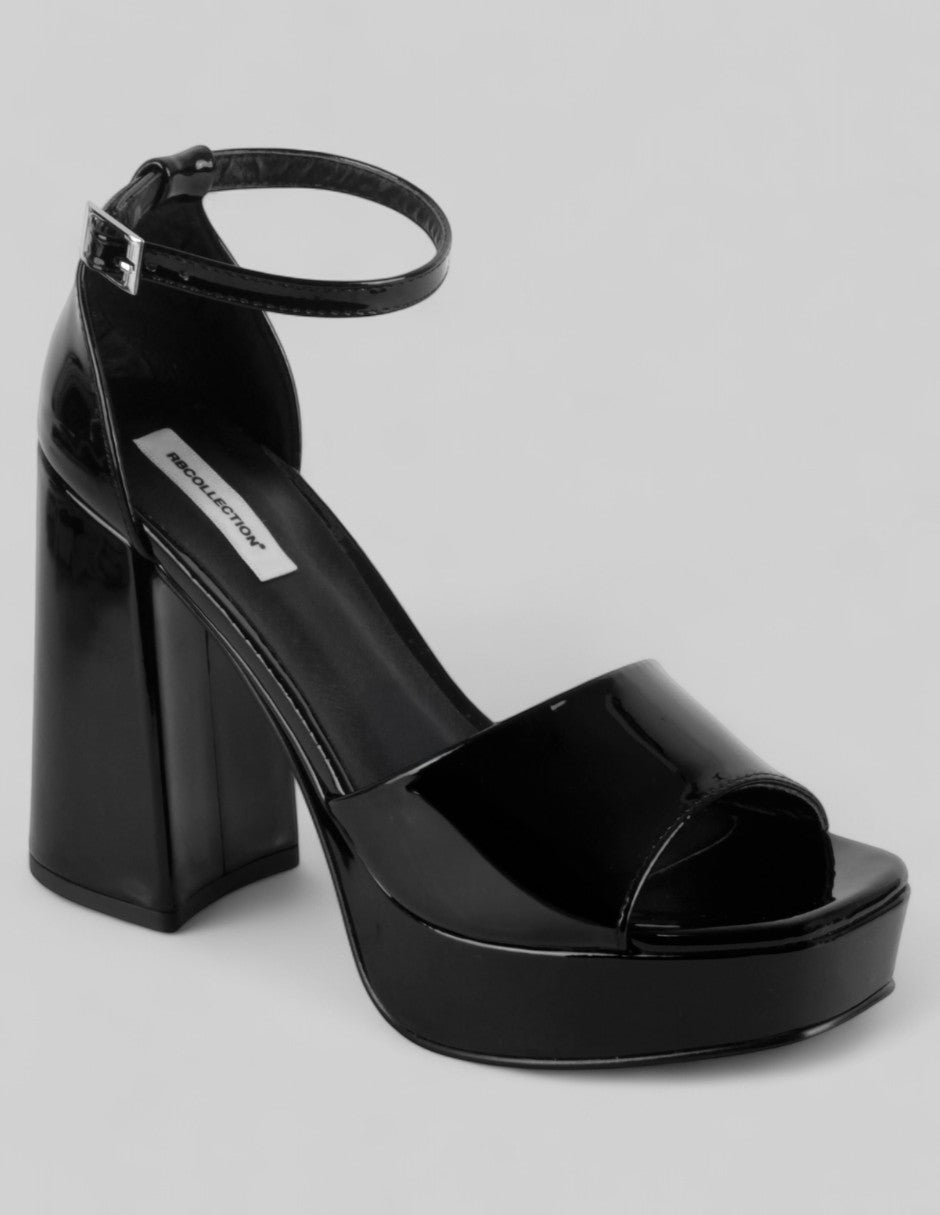 Sandalia con tacón Exterior Charol Color Negro Para Mujer De RBCOLLECTION
