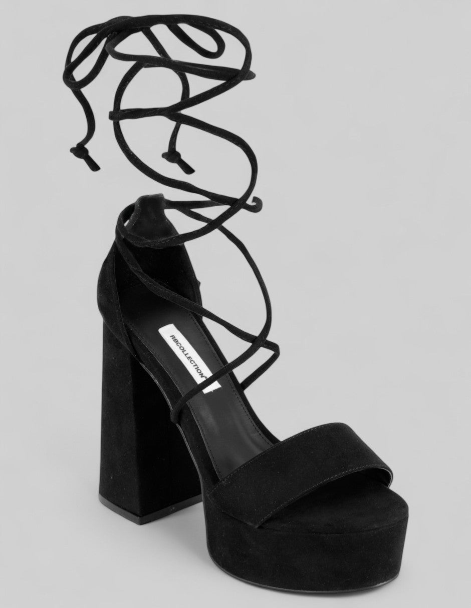 Sandalia con tacón Glam en Gamuza – Negro