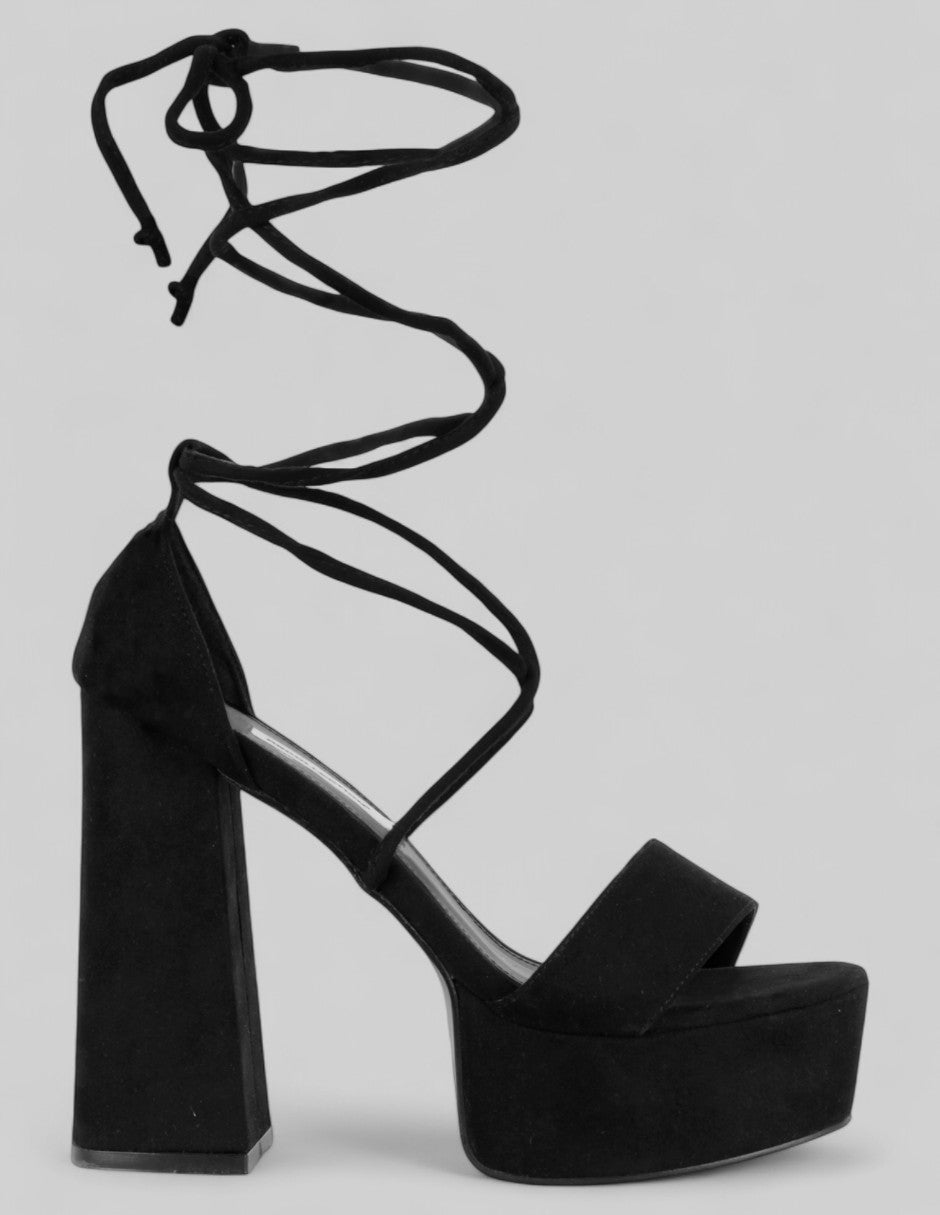 Sandalia con tacón Glam en Gamuza – Negro