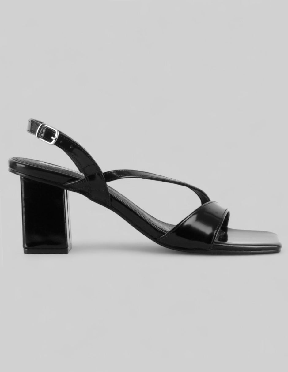 Sandalia con tacón Alnia en Piel vegana – Negro