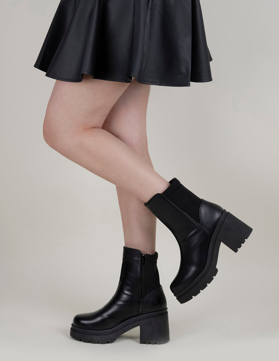 Botín con tacón Bike en Piel vegana – Negro