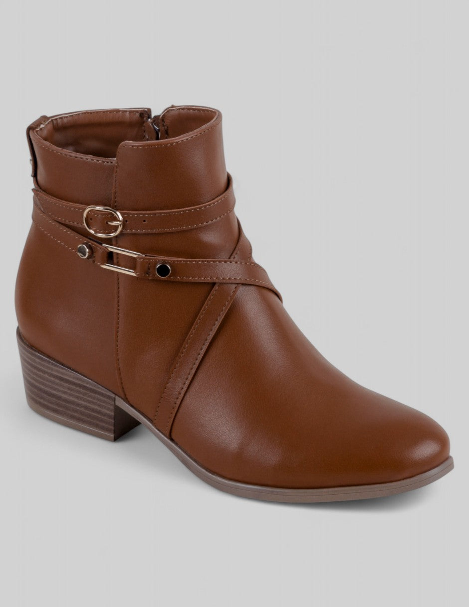 Botín con tacón Exterior Piel vegana Color Café Para Mujer De RBCOLLECTION