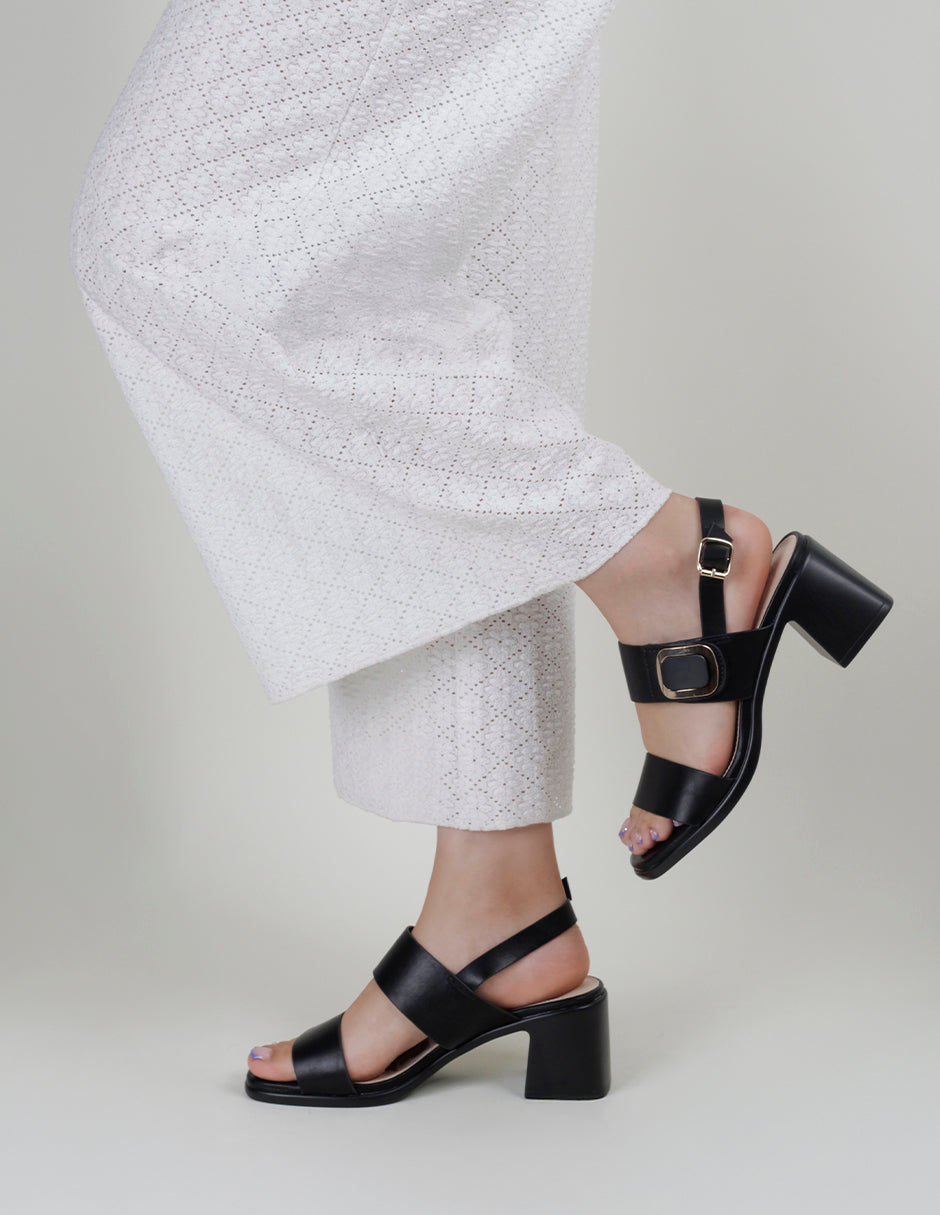 Sandalia con tacón Steps en Piel vegana – Negro