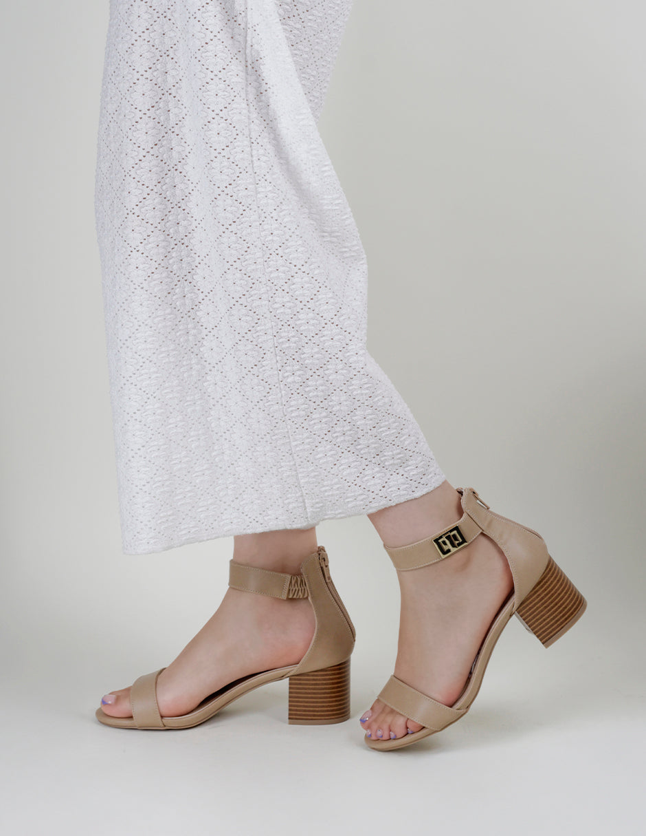 Sandalia con tacón Rice en Piel vegana – Beige