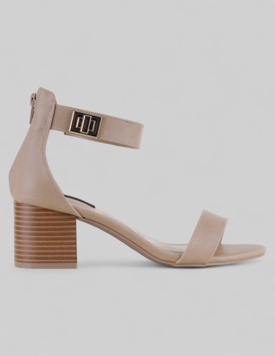 Sandalia con tacón Rice en Piel vegana – Beige