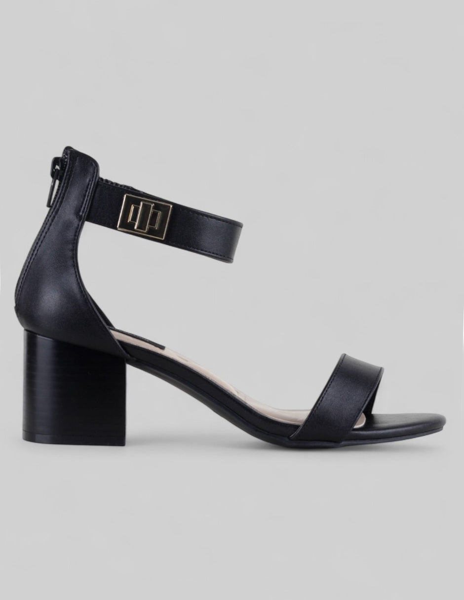 Sandalia con tacón Rice en Piel vegana – Negro