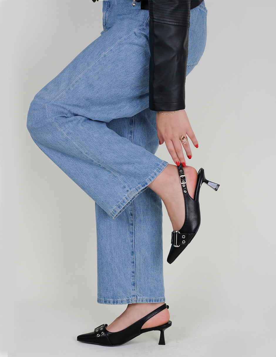 Zapatillas Slingback en Piel vegana – Negro