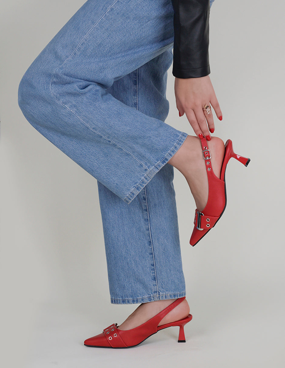 Zapatillas Slingback en Piel vegana – Rojo