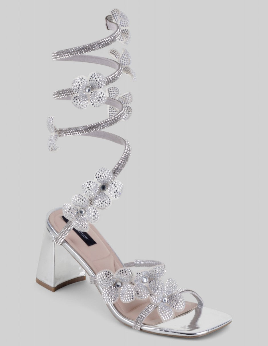 Sandalia con tacón Exterior Sintético Color Plata Para Mujer De RBCOLLECTION