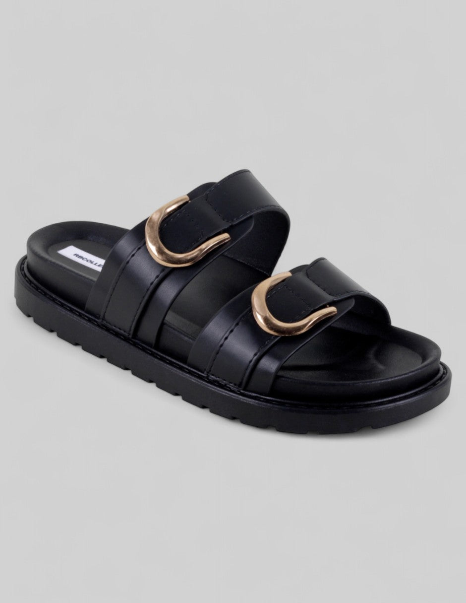 Sandalias de piso Birt en Piel vegana – Negro
