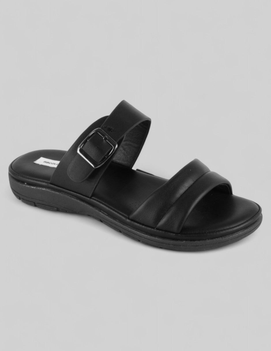 Sandalias de piso Exterior Piel vegana Color Negro Para Mujer De RBCOLLECTION