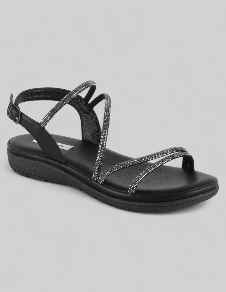 Sandalias de piso Exterior Piel vegana Color Negro Para Mujer De RBCOLLECTION