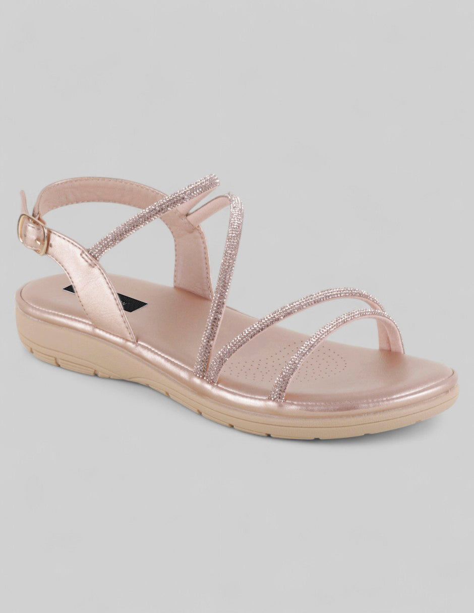 Sandalias de piso Exterior Piel vegana Color Dorado Para Mujer De RBCOLLECTION