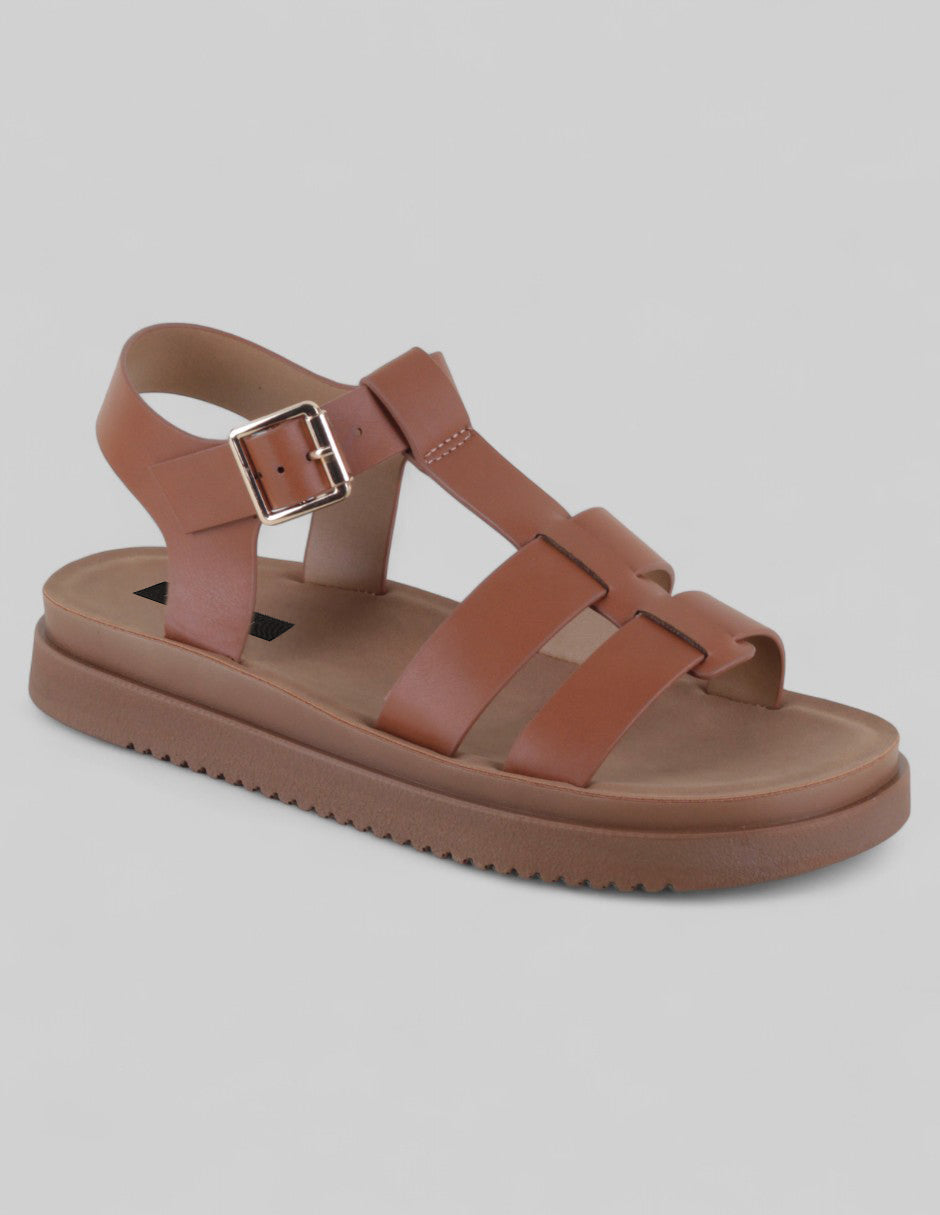 Sandalias de piso Exterior Piel vegana Color Café Para Mujer De RBCOLLECTION