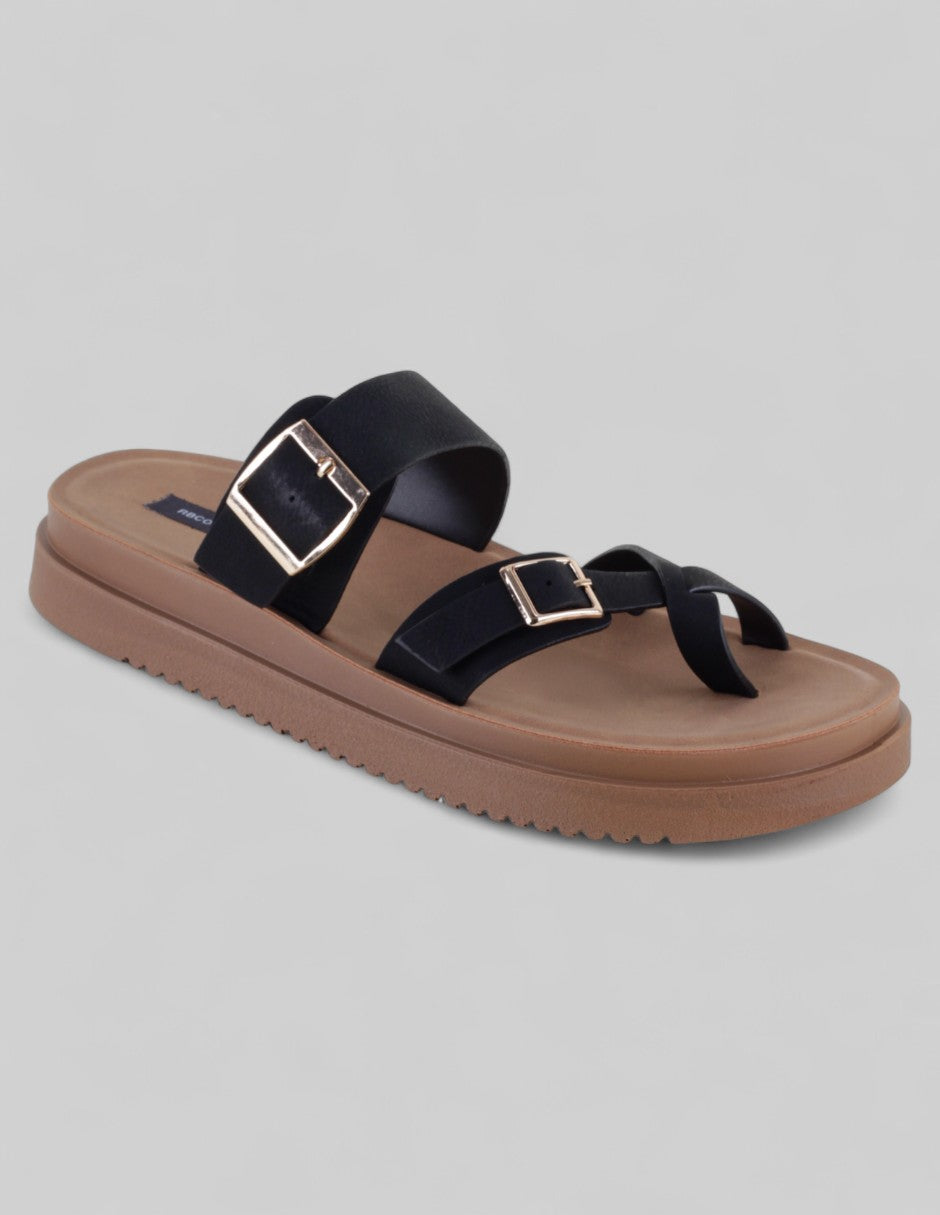 Sandalias de piso Exterior Piel vegana Color Negro Para Mujer De RBCOLLECTION