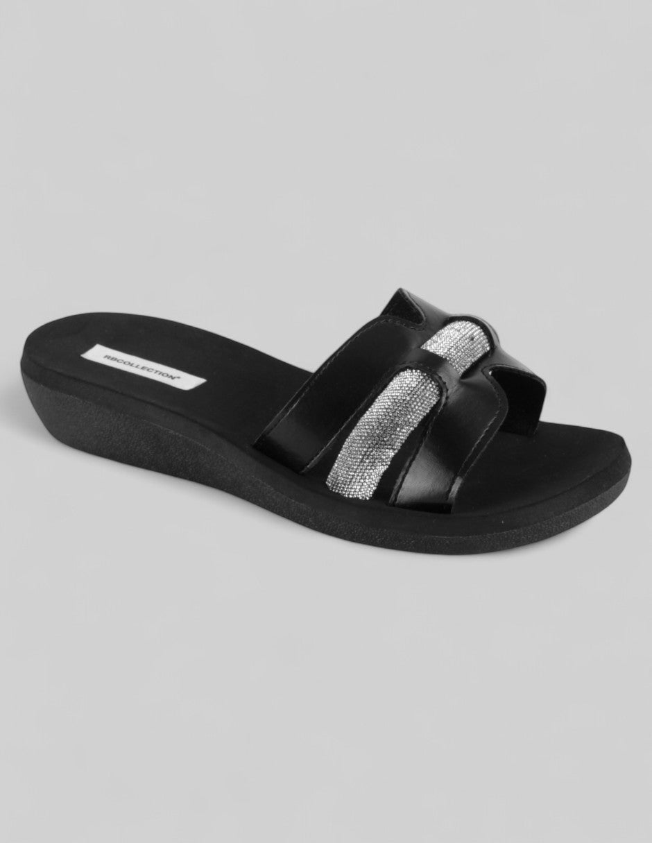 Sandalias de piso Exterior Piel vegana Color Negro Para Mujer De RBCOLLECTION