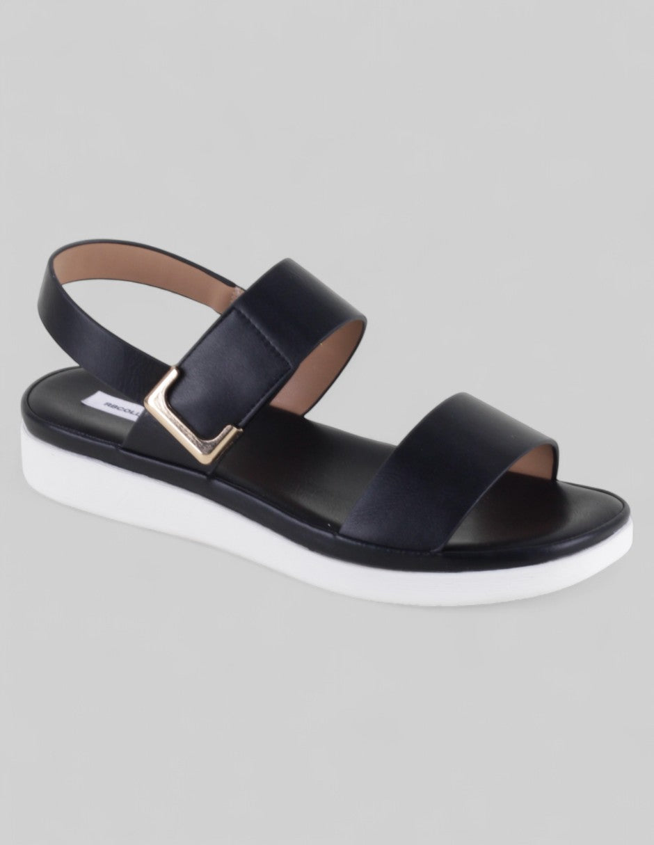 Sandalias de piso Exterior Piel vegana Color Negro Para Mujer De RBCOLLECTION