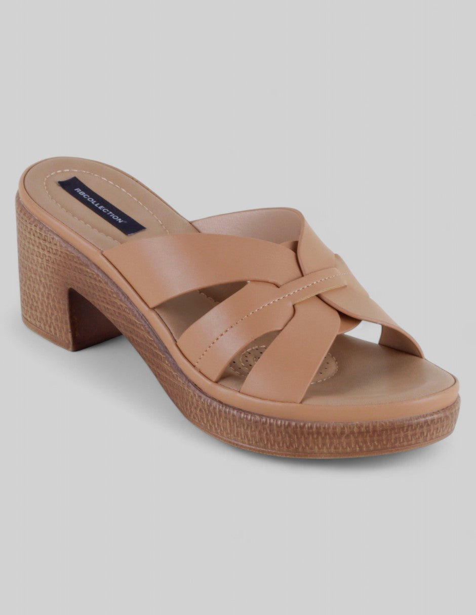 Sandalia con tacón Exterior Piel vegana Color Café Para Mujer De RBCOLLECTION