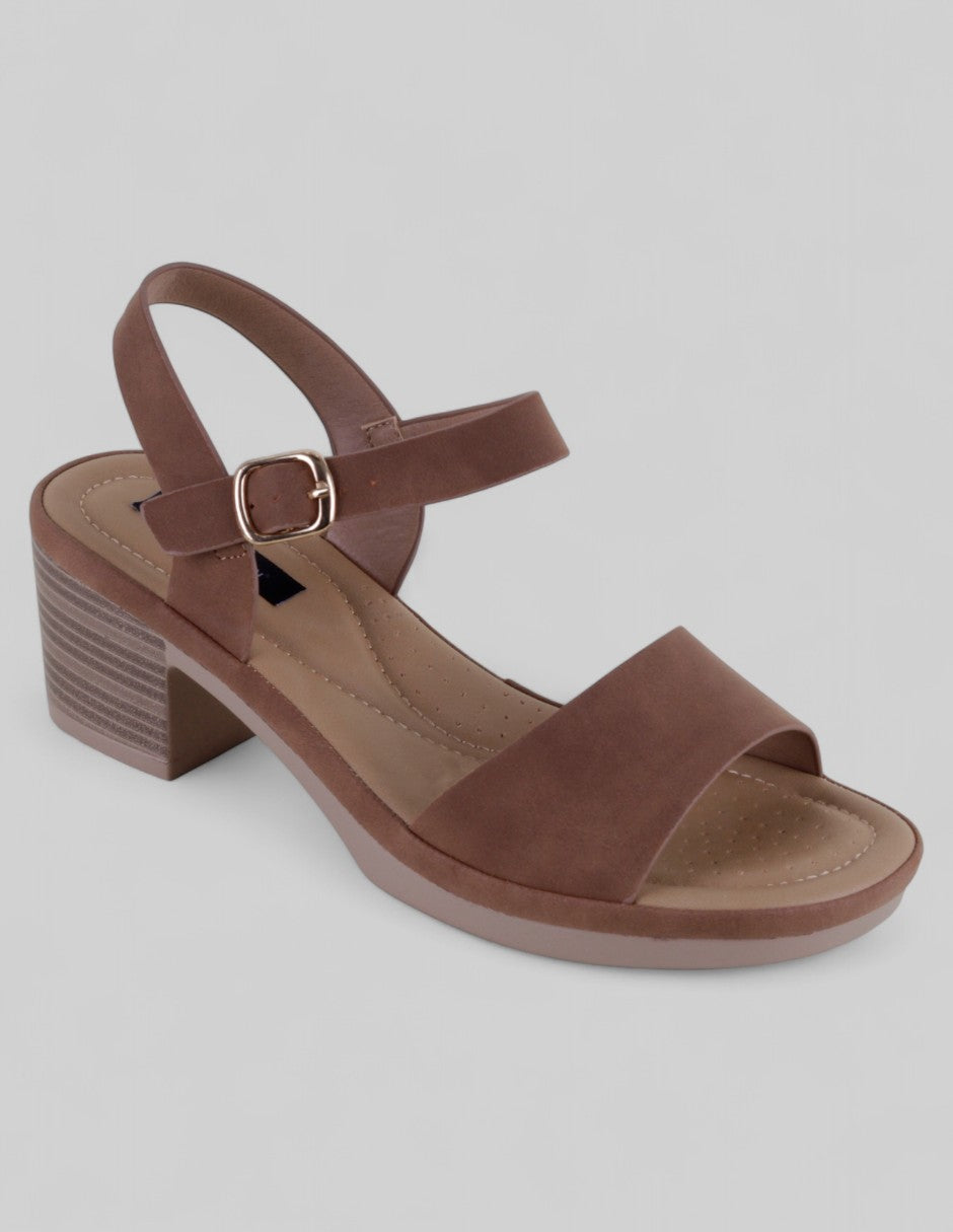 Sandalia con tacón Exterior Textil Color Café Para Mujer De RBCOLLECTION