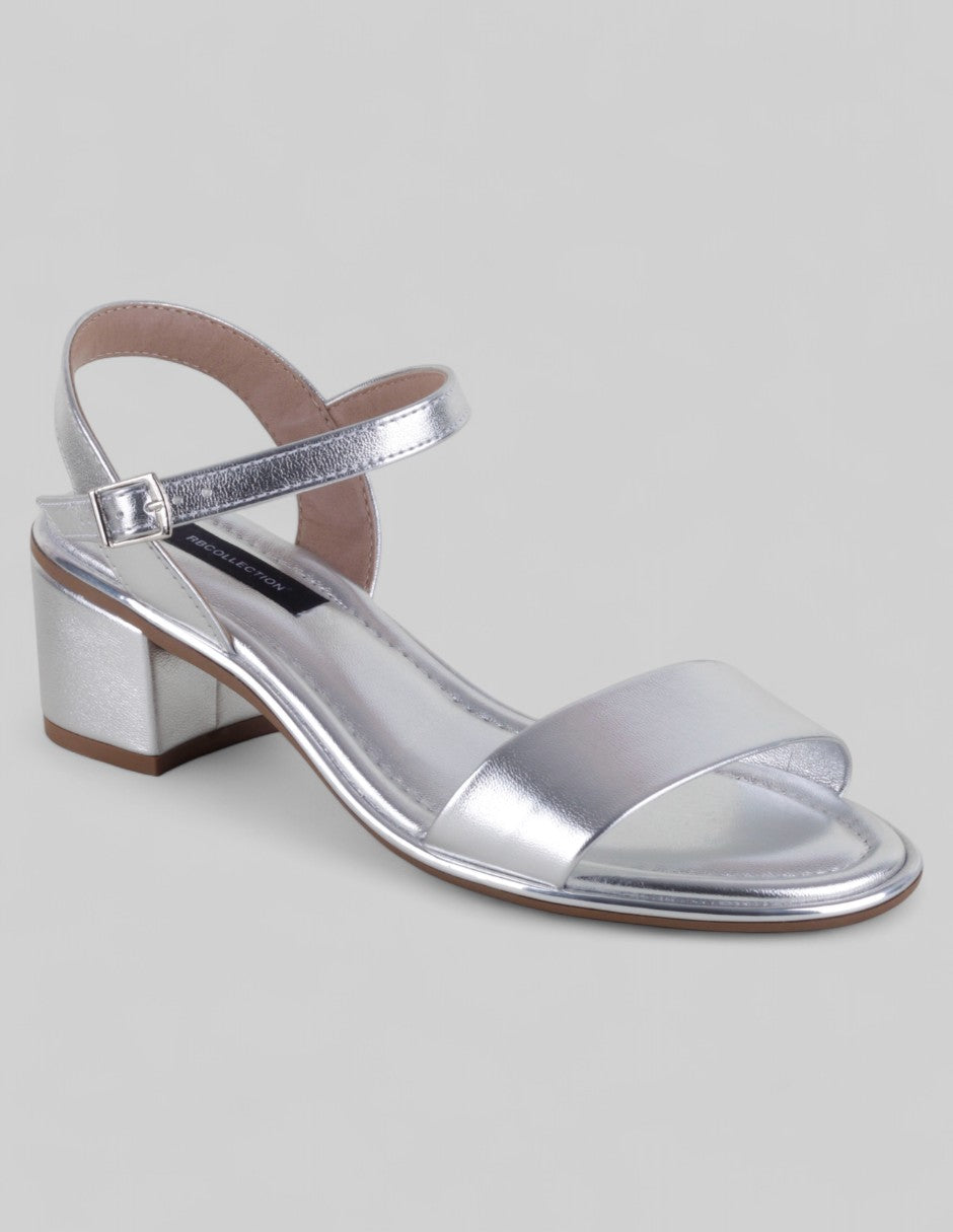 Sandalia con tacón Exterior Sintético Color Plata Para Mujer De RBCOLLECTION