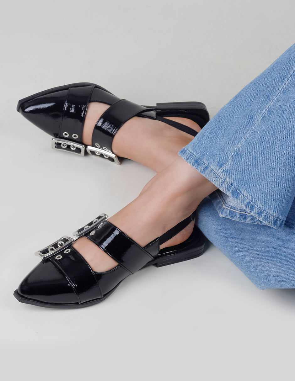 Flats puntales Branka en Charol – Negro
