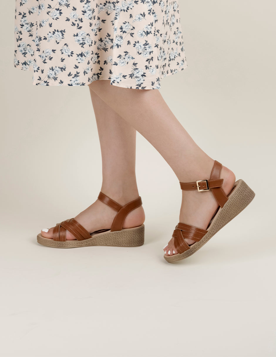 Sandalias con plataforma Steps en Piel vegana – Café