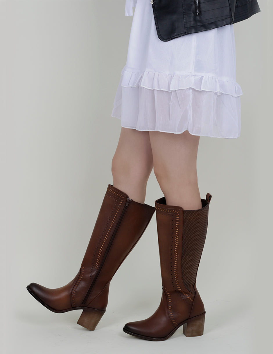 Botas tipo western West en Piel vegana – Café
