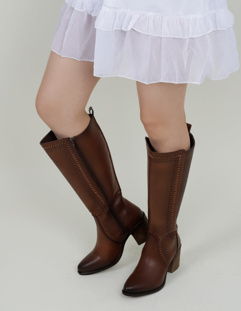 Botas tipo western West en Piel vegana – Café