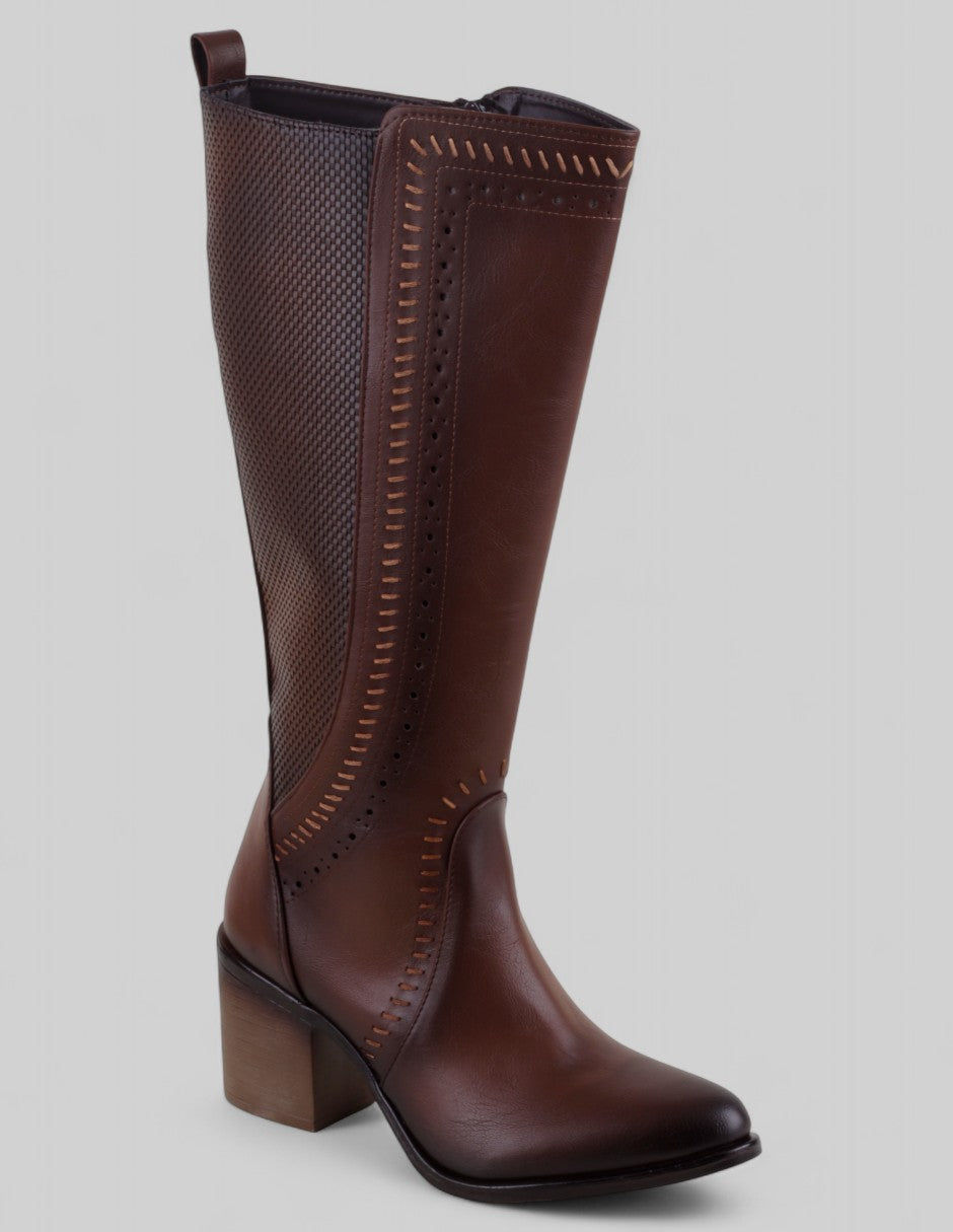Botas tipo western Exterior Piel vegana Color Café Para Mujer De RBCOLLECTION