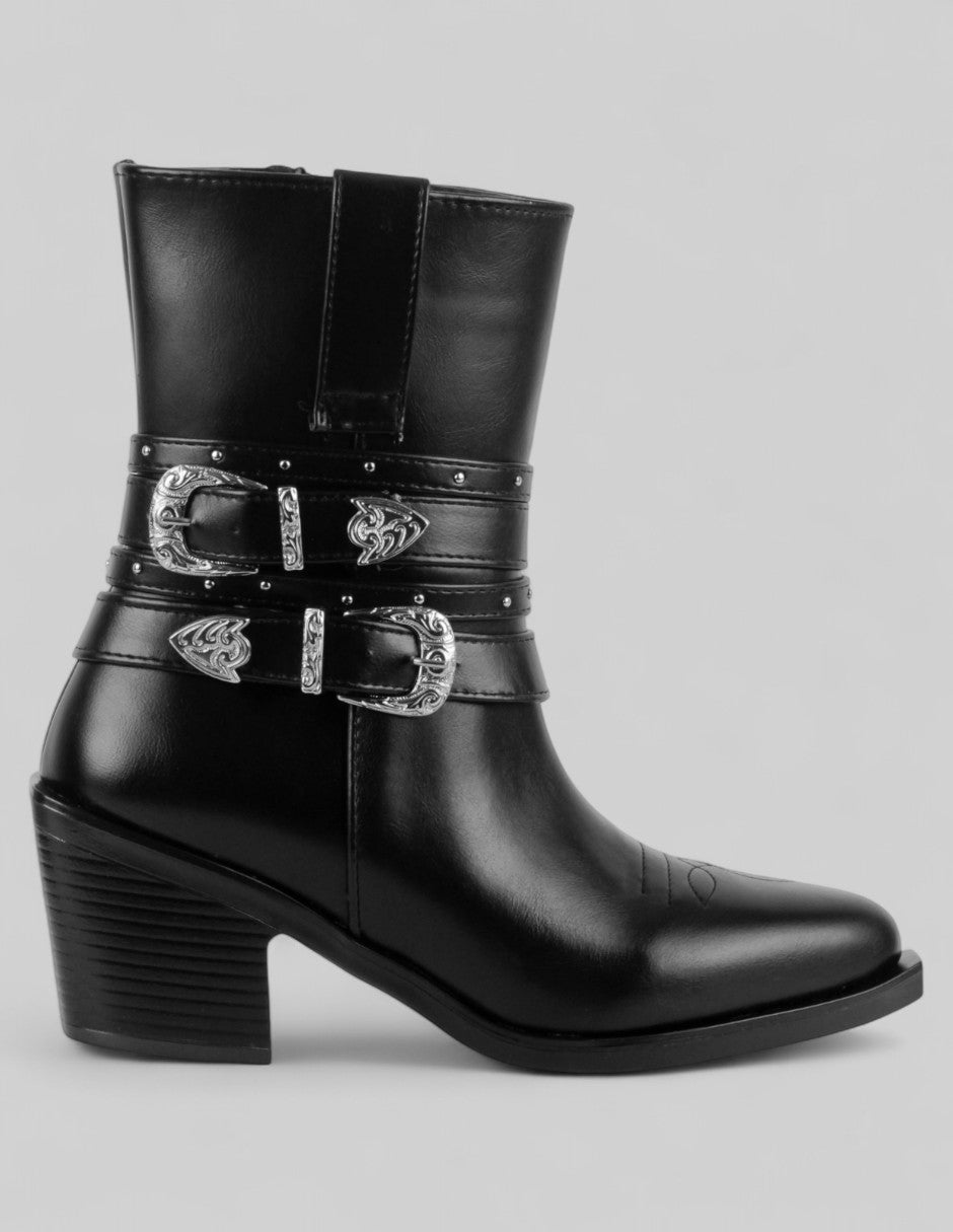 Botas tipo western West en Piel vegana – Negro